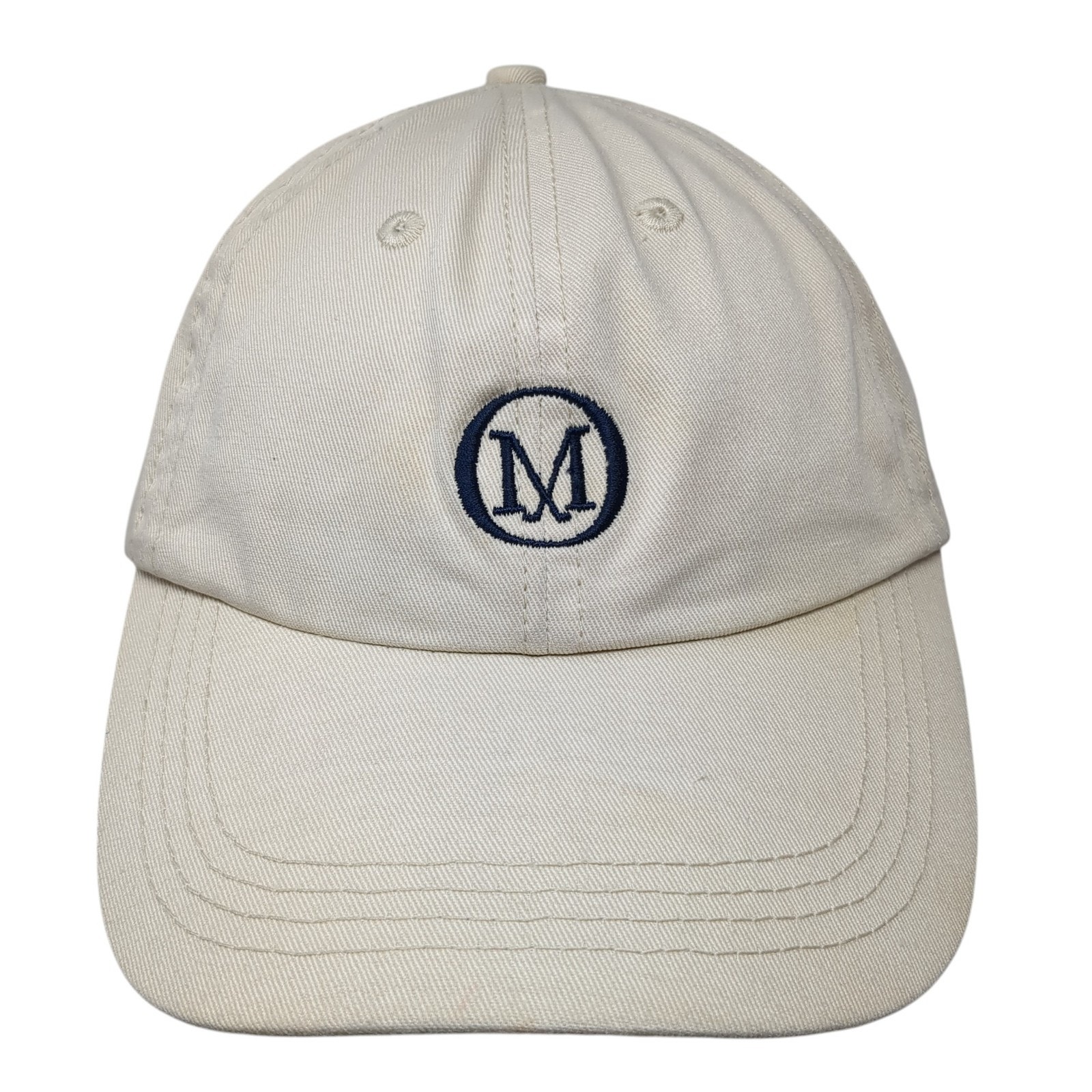 M Strapback Hat Beige One Size Adjustable Embroidered Logo Imperial